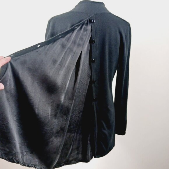 Forte Black Merino Wool & Silk Blend Button Back Open Long Sleeve Cardigan, MED - Picture 4 of 14